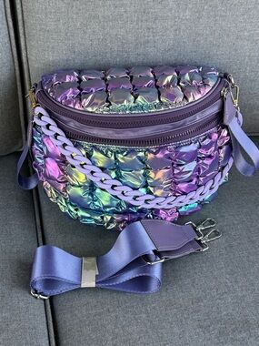 Iridescent Purple Quilted Crossbody Bag